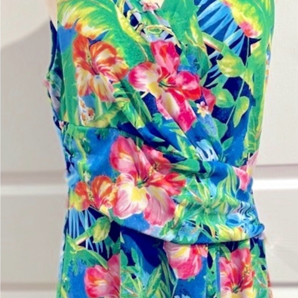Ralph Lauren Blue Tropical Floral Sundress with Pink & Green Accents